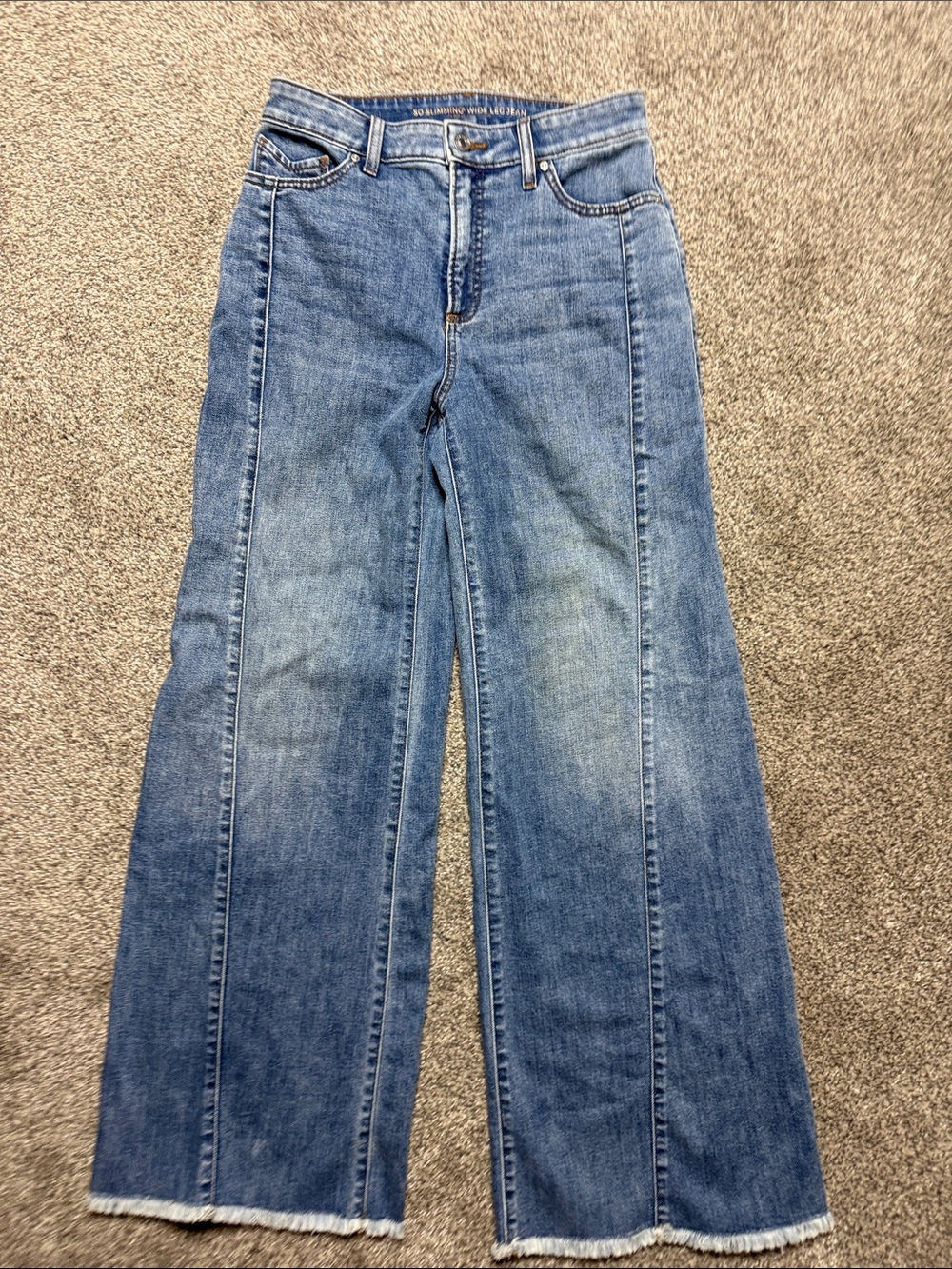 Chico's Medium Blue Wide-Leg Flare Jeans with Frayed Hem